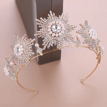 

Crown European and American large pearl crown hair band show performance crown headdress bride wedding accessories