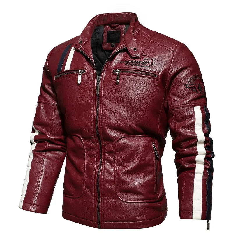 Mens Motorcycle Jacket 2021 Autumn Winter Men New Faux PU Leather Jackets Casual Embroidery Biker Coat Zipper Fleece Male Jacket leather jacket outfit men