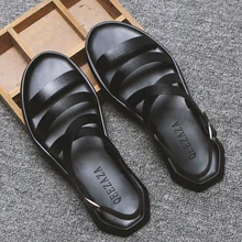 Мужские кожаные сандалии; Мужская Летняя обувь; коллекция года; пляжные сандалии на плоской подошве; Мужская обувь; цвет черный, белый