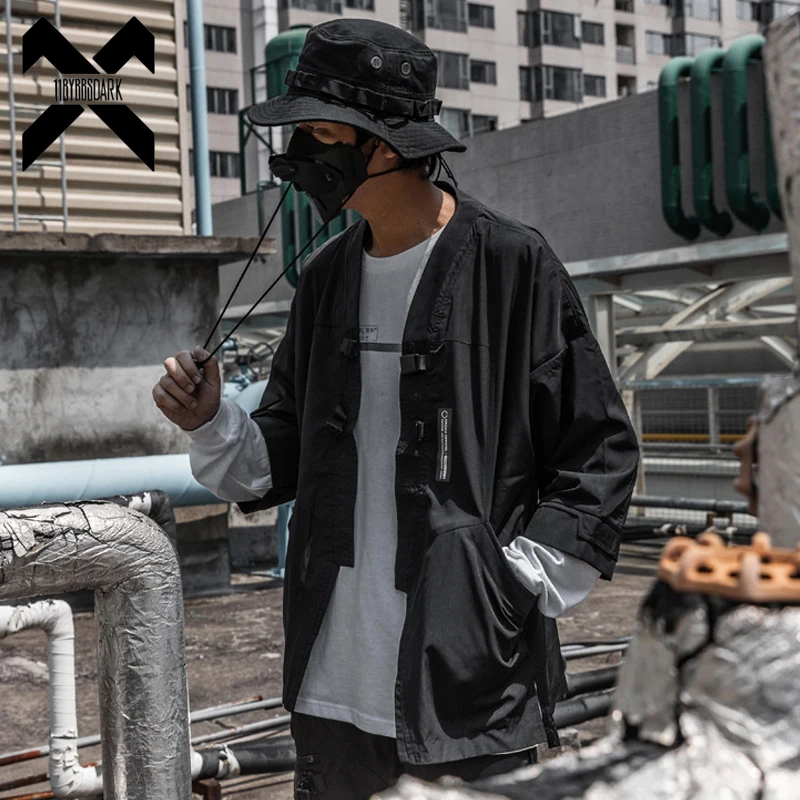 Harajuku Open Stitch Jackets Men Hip Hop Coats Black Japanese Style Male Seven-cent Sleeve Streetwear Tops WB360