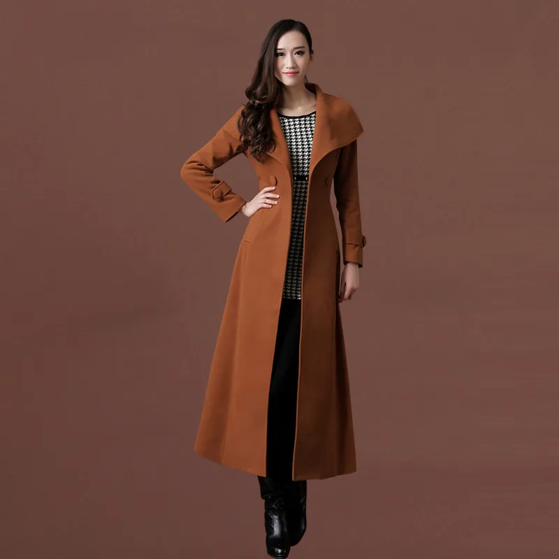khaki with cotton Зимняя куртка женское кашемировое шерстяное пальто утолщенное выше колена плюс хлопковое пальто женское манто женское макси пальто размера плюс 3XL C2721 - Цвет: khaki with cotton