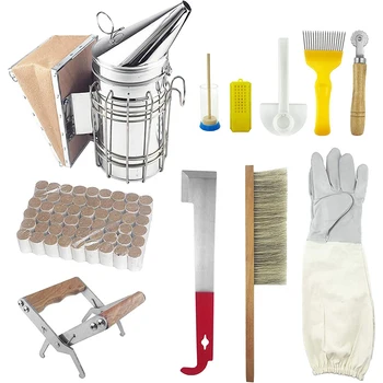 

11PcsBeekeeping Tools/Supplies Kit Bee Hive Smoker,Bee Brsuh Beekeeping Accessory For Beekeeping Starter Honey Uncapping
