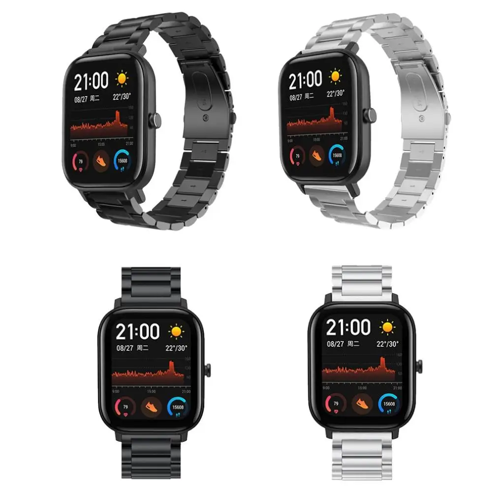 

Fashionable Personality Watchband Double Snap Three Beads Solid Steel Watch Strap For Amazfit Gts Watch