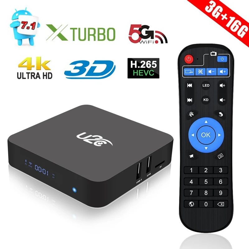 ABKT-U2C X Turbo ТВ приставка Android 7,1 Octa Core 3g+ 16G+ Wifi 64 бит Smart Tv Box Поддержка Bluetooth 4,1 4 K 3D H.265 двухчастотный