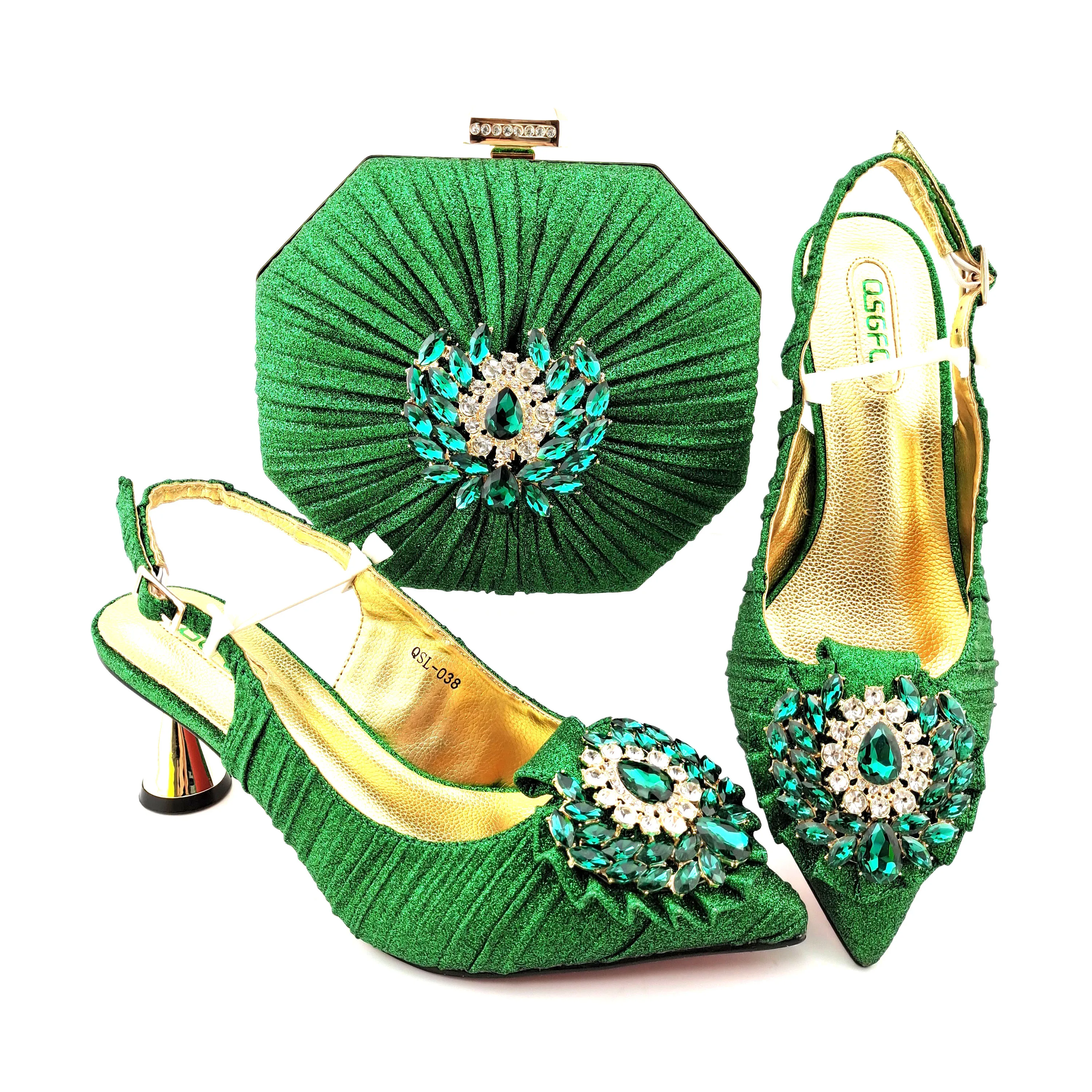 New Green Color Shoes and Bag To Match Italian design Women Shoe for Parties African Bags Matching Set | Обувь