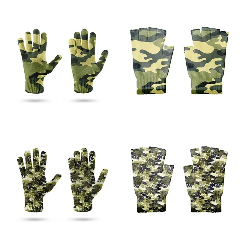 Half-Finger Gloves Camouflage Pattern Print Full Finger Gloves Men's Women's Outdoor Garden Work Gloves Cycling Fishing Gloves