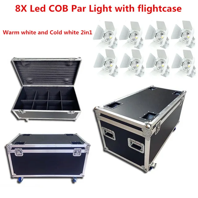 Warm Cold white 2in1 8X Led COB Par Light с flightcase 200 Вт светодиодный прожектор Par с мультичипом RGBWA UV 6в1 теплый белый светодиодный dj свет Мыть прожектор для дискотеки сценические эффекты - Цвет: Warm Cold white 2in1