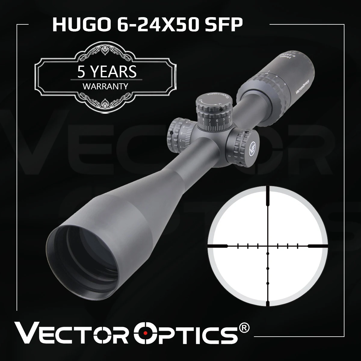 

Vector Optics Hugo 6-24x50 Hunting Riflescope 1 Inch 25.4mm Optical Rifle Scope BDC Reticle Fits .22WMR & .308win Shock Proof