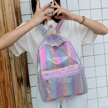 

Laser Colorful Student Bag Korean Version of Leisure 2020 New Youth Shoulder Bag Large-capacity Backpack.