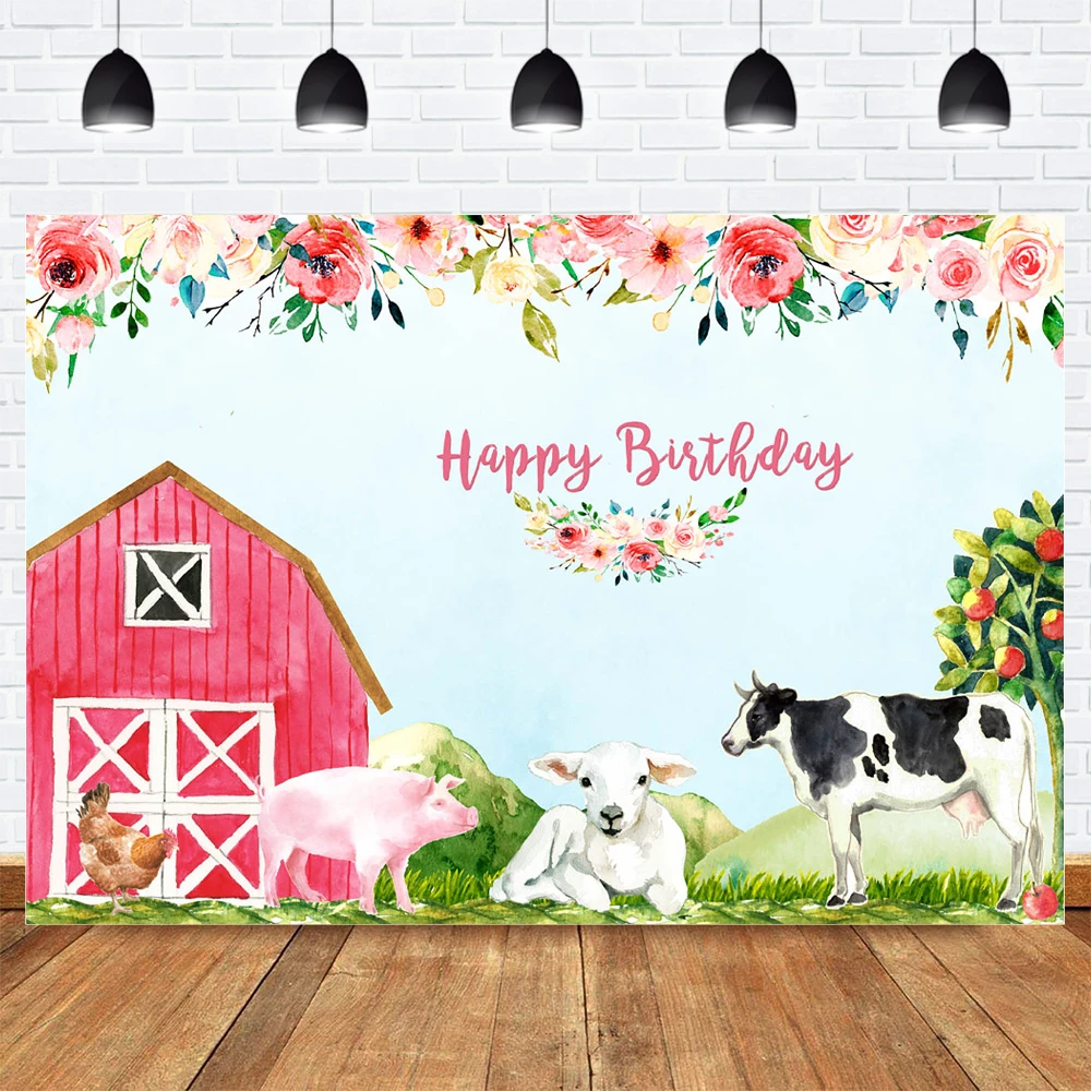 Ferme Theme Joyeux Anniversaire Decors Pour La Photographie Photocall Rouge Entrepot Printemps Ferme Fleur Animaux Anniversaire Fete Arriere Plan Aliexpress
