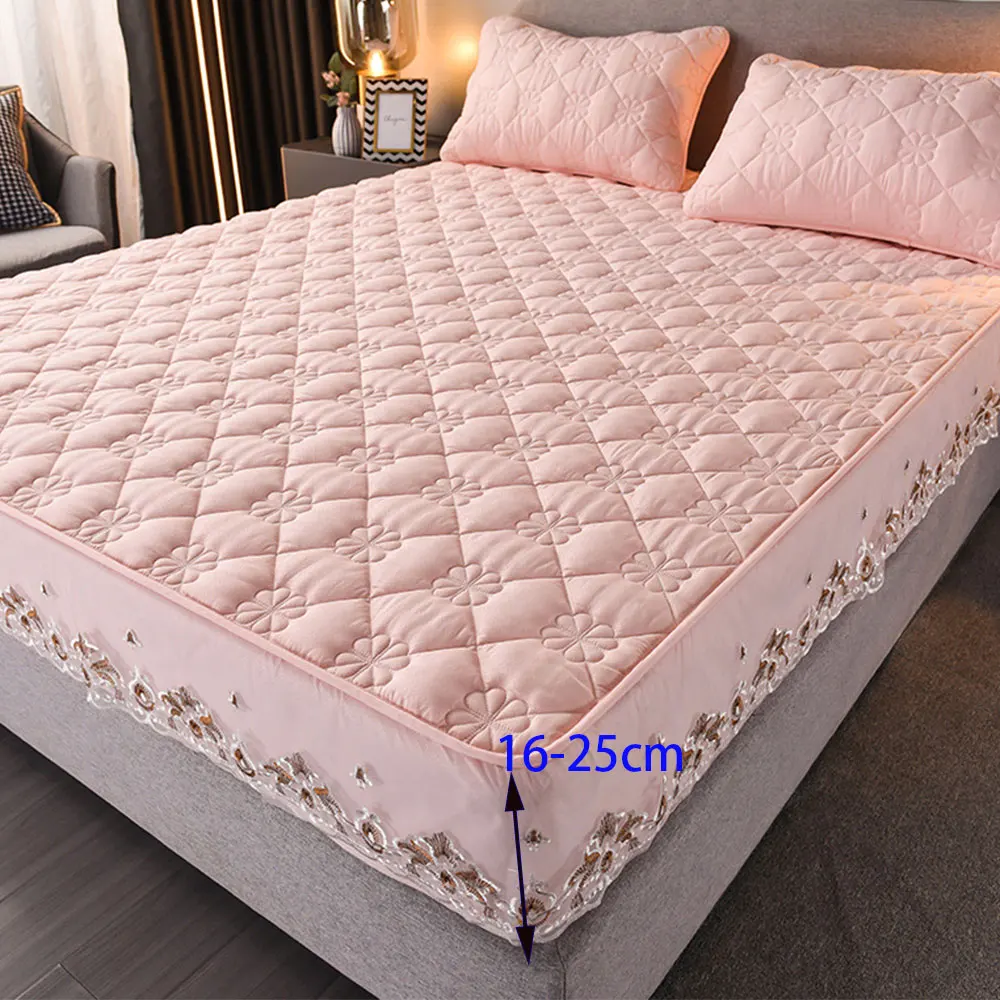 Pure Cotton Quilted Emboss Mattresses Cover Washable Bed Cover Multicolor Thickened Soft