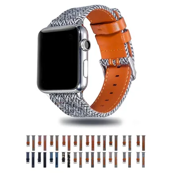 

Canvas Band for Apple Watch series 5 4 3 2 1 Wrist Jean Strap for iWatch Houndstooth Pattern Classic Design Leather Back Band
