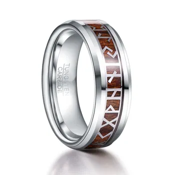 

Retro Phoenician Text Pattern Wood Inlay Groove Tungsten Carbide Rings Tungsten Carbon Engagement Mariage Mens Jewellery
