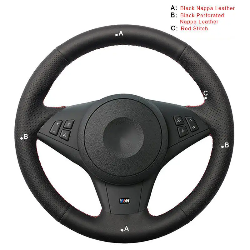 Чехол для автомобильного руля кожа для BMW 530i E60 E63 E64 635D ручная швейная интерьерная фурнитура Авто оплетка на крышке рулевого колеса - Название цвета: Nappa Leather