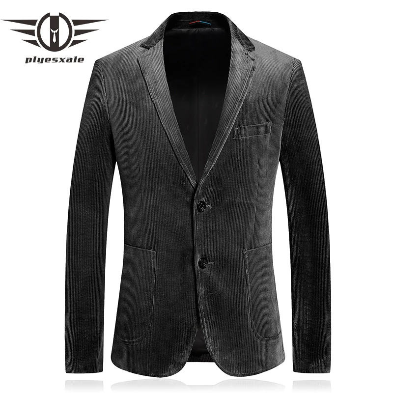 Приталенные мужские вельветовые пиджаки высокого качества, черный, серый, бежевый, мужской повседневный Блейзер, куртка в винтажном ретро стиле, Terno Masculino Q787