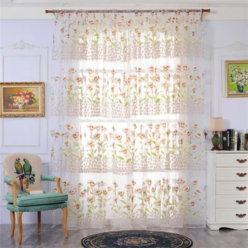 

Flowers Sheer Curtains Tulle Window Treatment Voile Drapes Valance Fabric Door Curtain for Living Room Bedroom Outdoor Panels