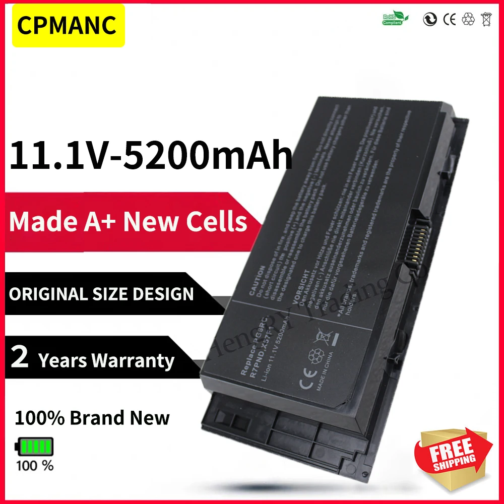 Cpmanc Células de Bateria para Dell Precision M6600 M6700 M6800 M4800 M4600 Fv993 M4700 Fjj4w Pg6rc R7pnd Otn1k5 11.1v 5200mah