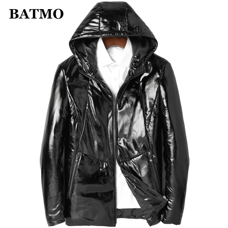 BATMO Новое поступление Зима натуральная кожа овчина 90% белый утиный пух с капюшоном куртки мужские, кожаные пальто 19033-1
