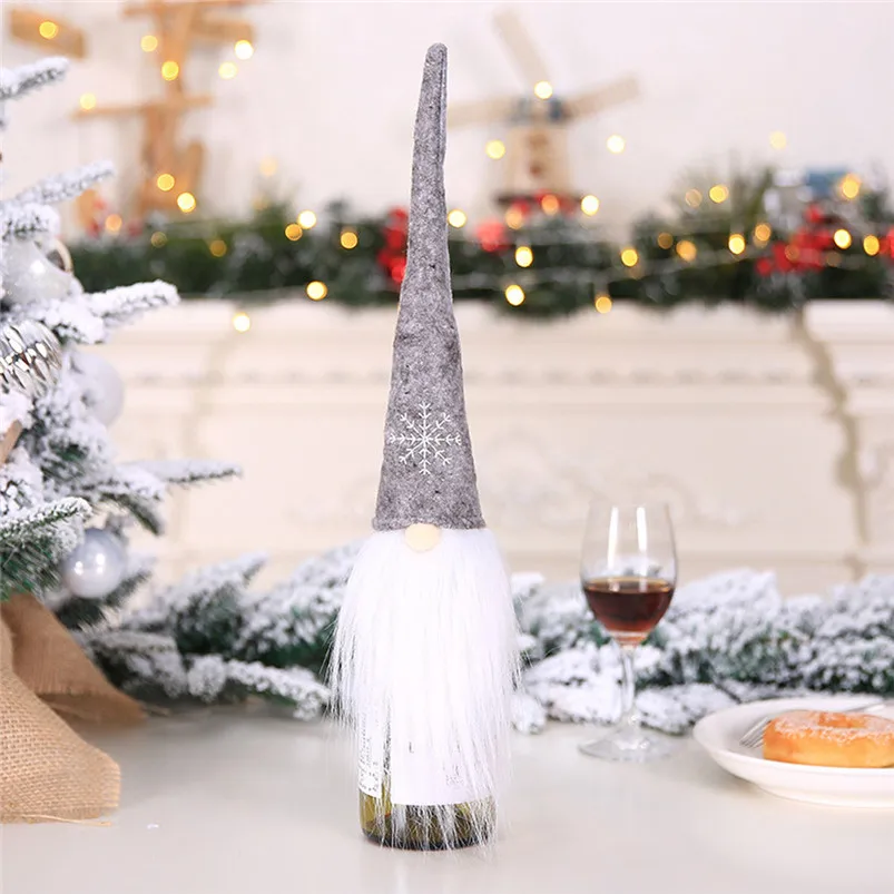Christmas Champagne Bottle Cover Dress Up Decoration Christmas Decorations For Home Faceless Doll New Year Gift Navidad 40AUG260