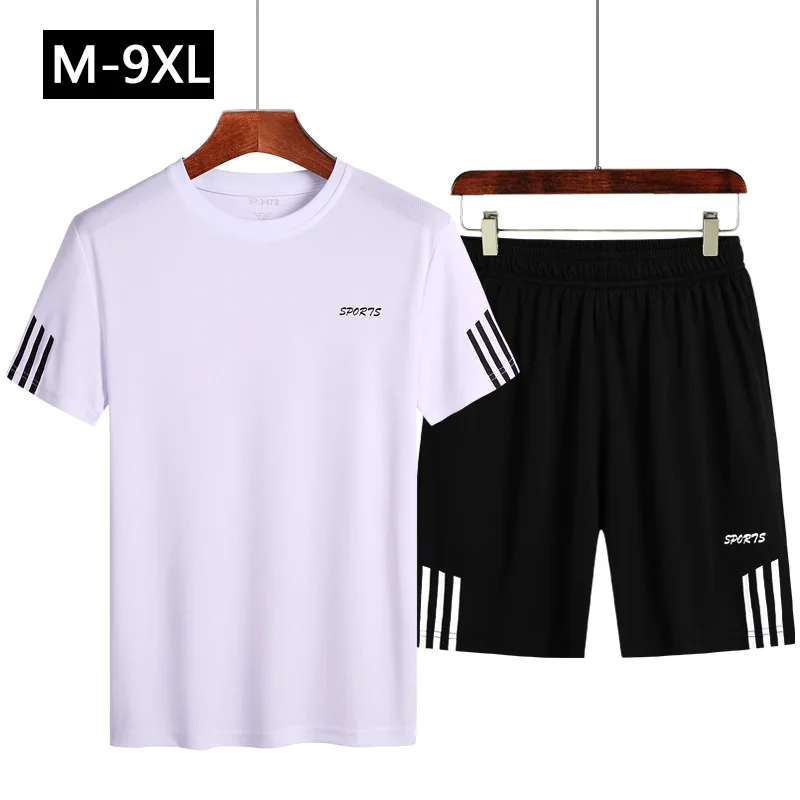 

Mens 2020 Two Piece Set Top Shorts Sweatsuit Men Tracksuit Trainingspak Mannen Man Tee Shirt Plus 7XL 8XL 9XL Summer Clothing