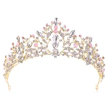 Благородный розовый кристалл сплав Корона головной убор принцесса подарок на день рождения Корона невесты головной убор