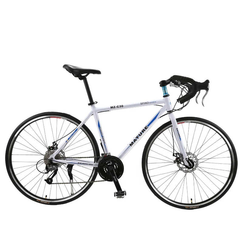 Дорожный велосипед 700C из алюминиевого сплава для взрослых дорожный велосипед скорость двойной дисковый тормоз гоночный 21/27/30 скоростей изогнутые дорожный велосипед - Цвет: White blue 21speed