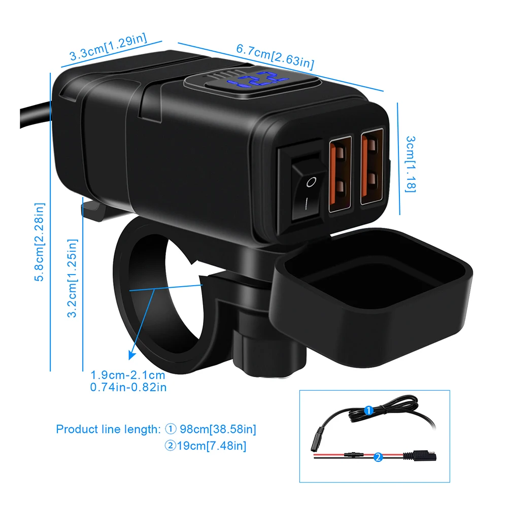 Мотоциклетные Quick Зарядное устройство 12V SAE к USB адаптер с Вольтметр вкл/выкл переключатель