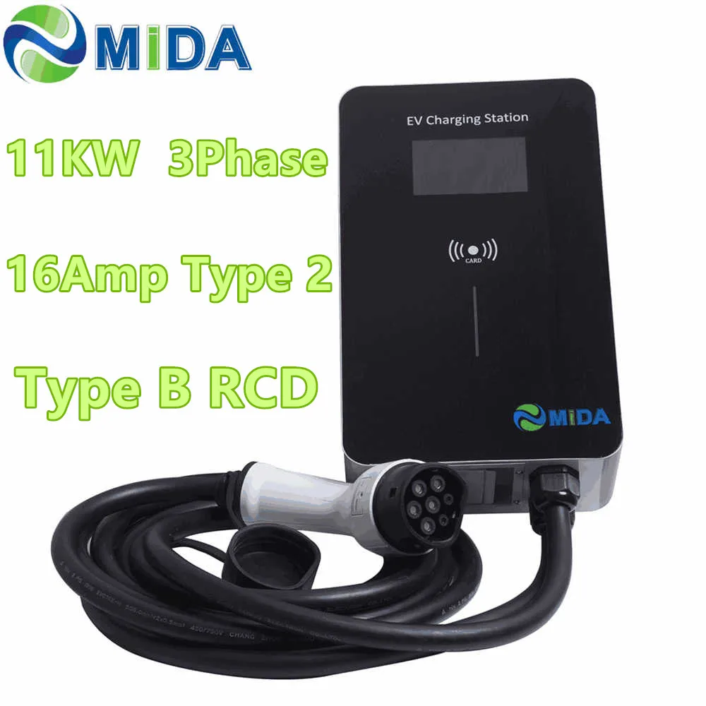 Mida Ev Charger Station 3 Phase 16amp 11kw Evse Wallbox Rfid Card With