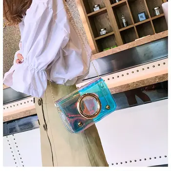 

New Fashion Women Transparent PVC Clear Chain Jelly Bag Ladies Tote Handbag Small Mini Messenger Shoulder Bag