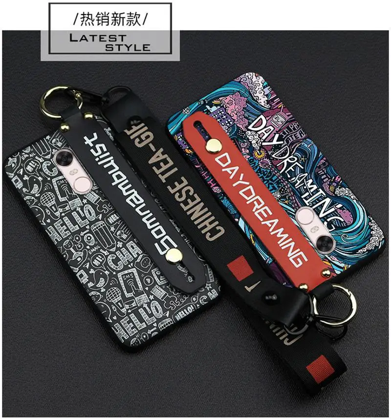 

Trendy brand men's MI Redmi 5 Wristband Phone Case Redmi 5 Lanyard Graffiti Phone Case Cartoon Stand Soft Shell