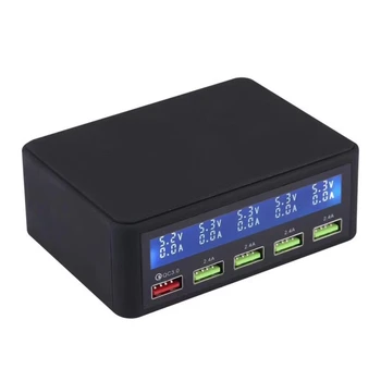

Multi USB Charger 40W 5-Port LED Display Wall Quick Charger 3.0 Fast Charger Desktop Charging Station-EU Plug
