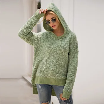 

Womens Long Sleeve Hooded Sweater Grain Loose Casual Pullover Sweater GDD99