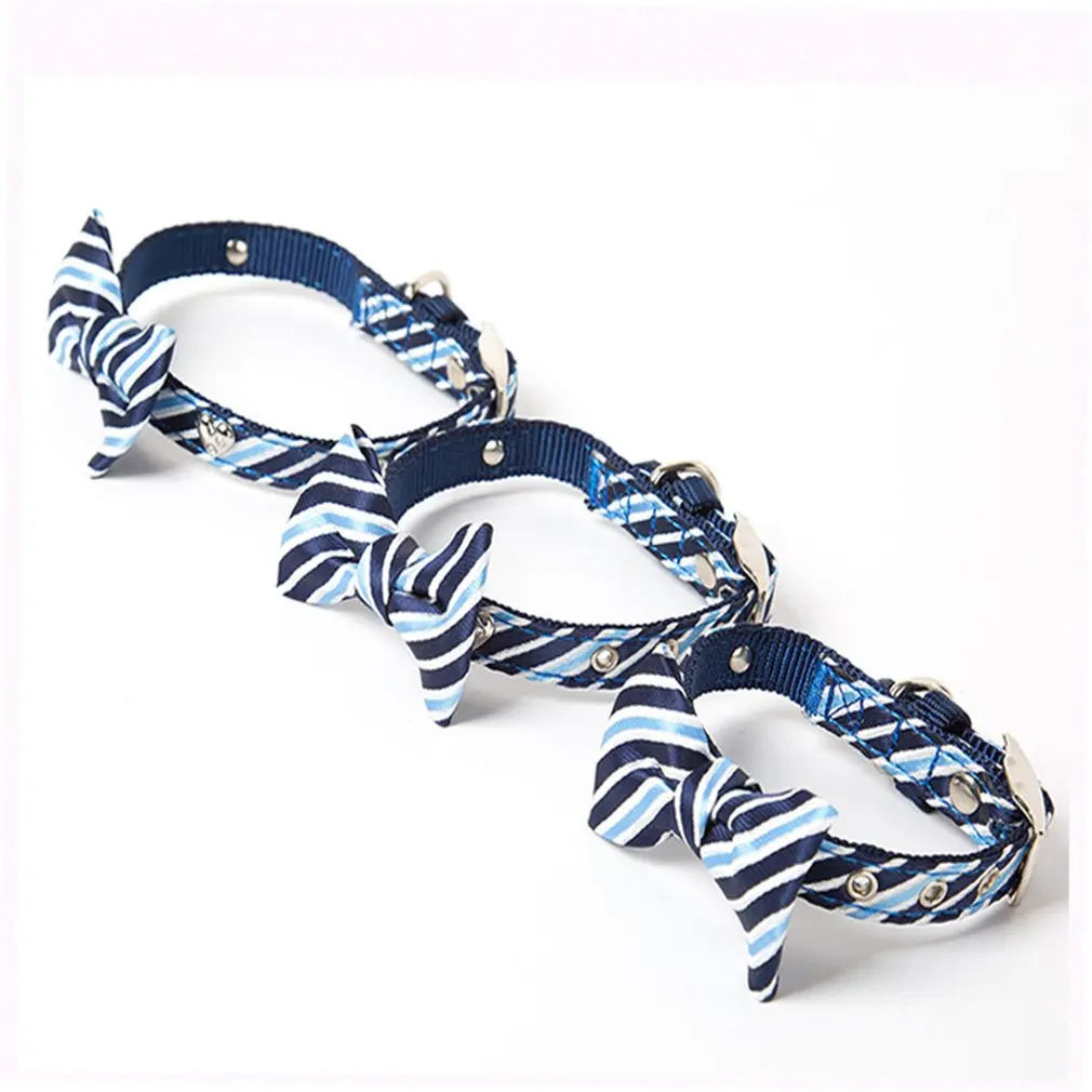 Striped Bow Pet Teddy Cat Kitten Safely Collar Kitten Bear Dog BunnyBlueM