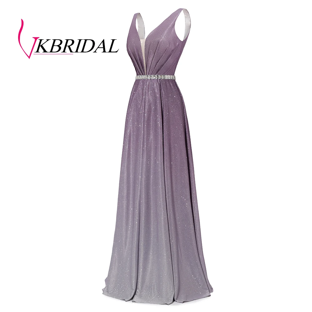 VKBRIDAL, блестящие платья для выпускного вечера с эффектом омбре,, платье с глубоким v-образным вырезом и бисером на талии, вечернее платье с открытой спиной, градиентный цвет, Vestido Formatura
