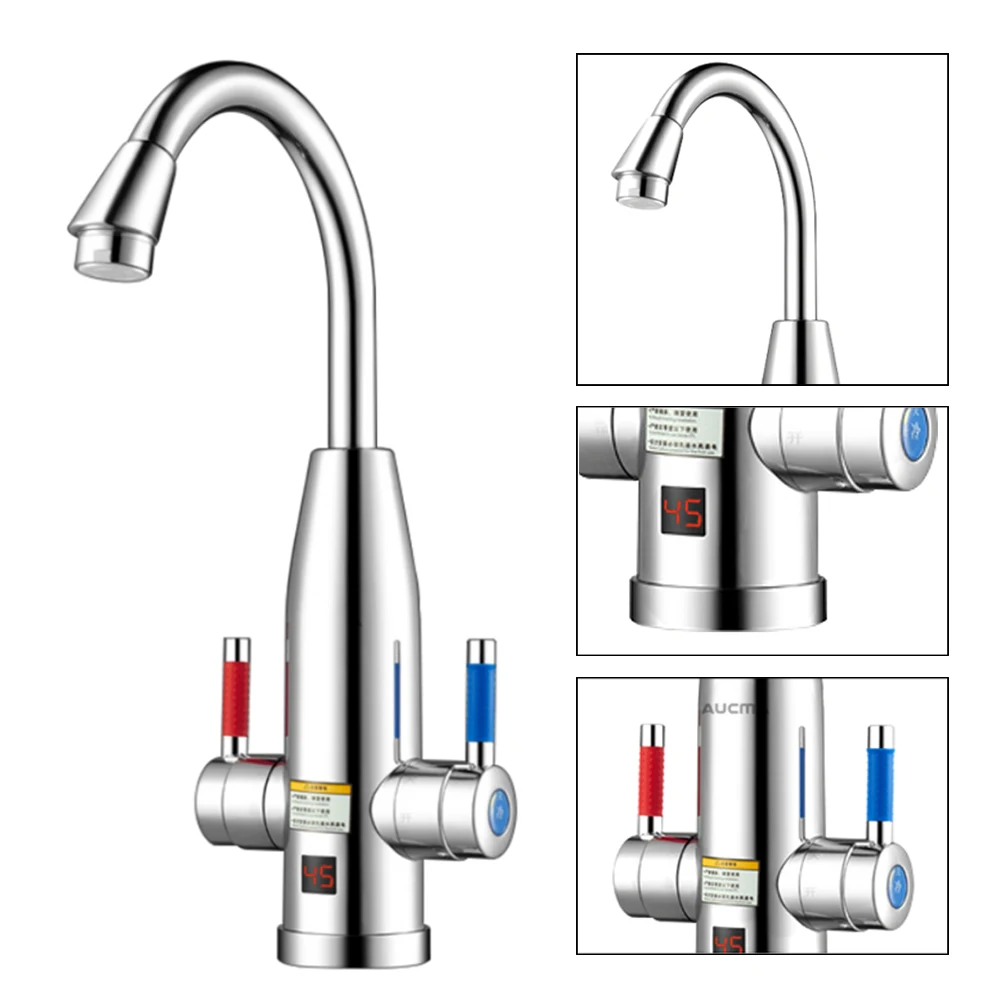 3400 Вт мгновенный Электрический водонагреватель кран с двойной ручкой без резервуара для нагрева горячей воды Электрический кран с ЖК-дисплеем температуры 220 В