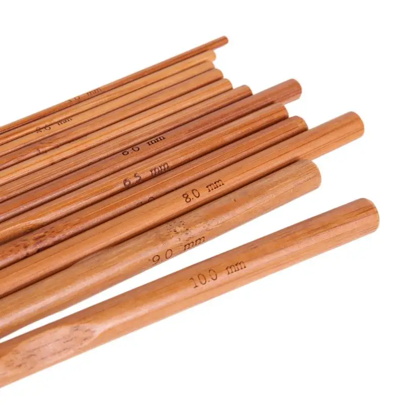12 шт., бамбуковый вязальный крючок, набор для самостоятельного вязания спиц, ручка для домашнего вязания, пряжа, ремесла, инструменты для домашнего вязания, 3 мм-10 мм