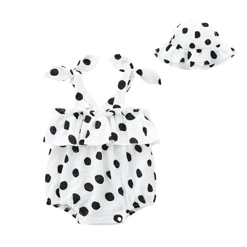 

Infant Clothes Summer New Cute Newborn Baby Girls Sleeveless Polka Dot Pure Cotton Princess Clothes Bodysuit + Hat Sets Outwear