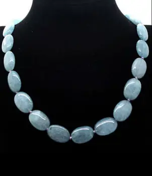 

Pretty! 13x18mm natural aquamarine Flat Oval Gem stone Beads Necklace 18 "