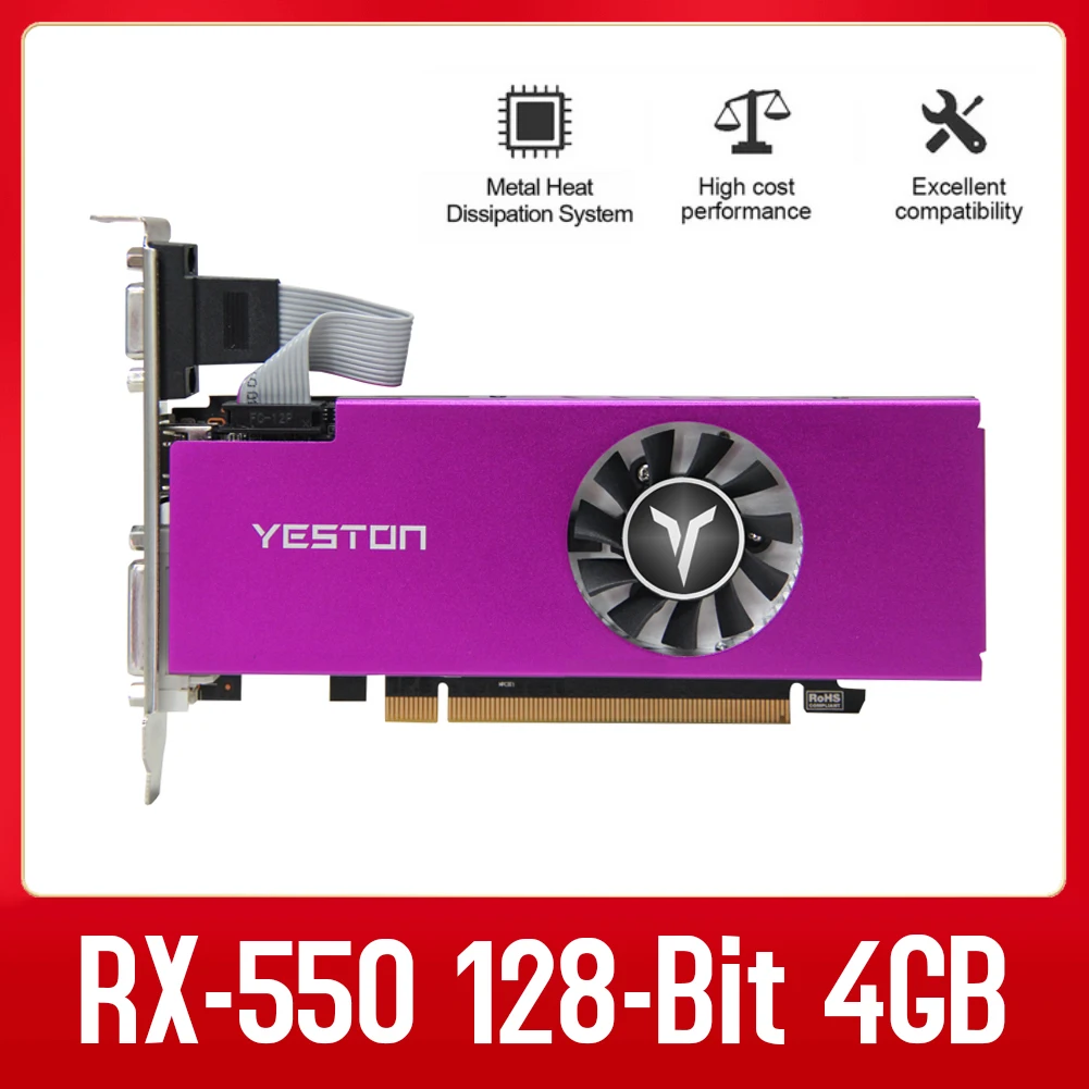 Yeston RX-550 Video Card GDDR5 Graphics Card 4GD5 LP GPU HD Multi-screen Home Desktop Computer Game Half-height gaming card for pc Graphics Cards