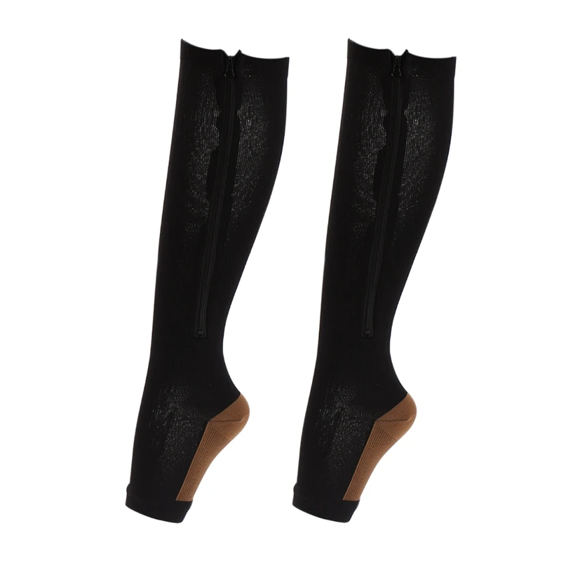 1 пара, женские медицинские компрессионные носки на молнии, поддержка ног, Гольфы с открытым носком, Анти-усталость, эластичные Компрессионные носки