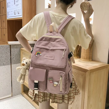 

Women Waterproof Buckle Backpack Nylon Student Cute School Bag Girl Female Kawaii Backpack Laptop Fashion Book Bag Ladies Luxury