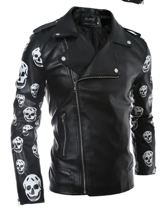 New Products Men Cool Cable-Stayed Slim Fit Large Lapel Men Joint Leather Coat Slim Fit Coat 7577