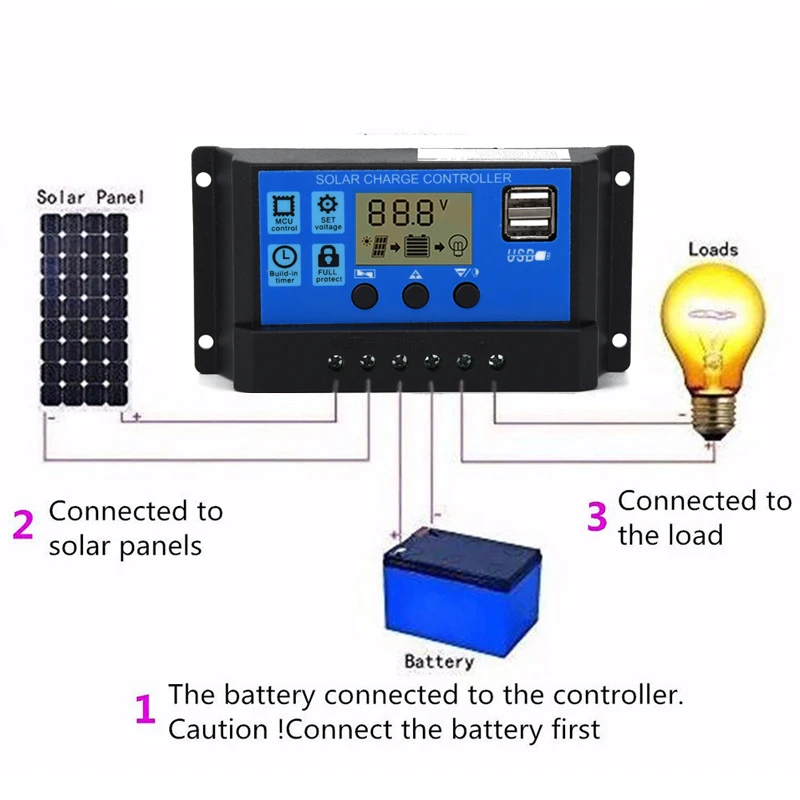 ЖК USB солнечная панель заряда Интеллектуальный контроллер 12 В/24 В батарея автоматический регулятор низкая теплотворная ценность