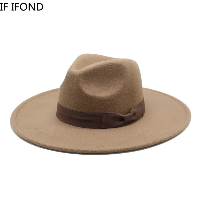 2022 New British Style Men Women Winter Felt Fedoras Cap 9.5cm Big Wide Brim Derby Wedding Church Jazz Hats 2