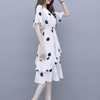 

Dot Print Elegant Dresses Summer Women Bohemian Short Sleeve A-Line Dresses Ladies Beach V-Neck Ruffles Women's Clothing