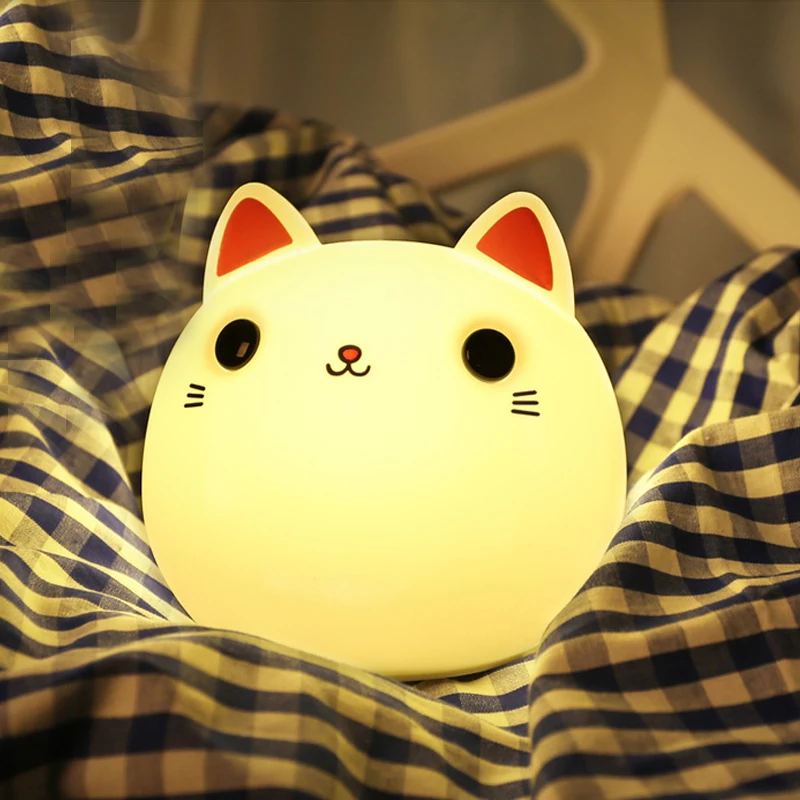Силиконовая лампа BRELONG Cat с мультяшным животным, мини красочная силиконовая лампа с зарядкой от USB, милая декомпрессионная лампа pat