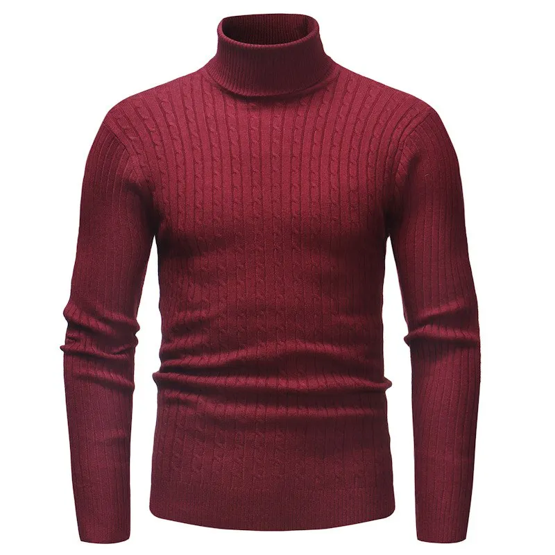 Осень-зима Для мужчин хлопок боевые брюки из смешанной трикотажной ткани джемпер свитер с высоким воротником с длинными рукавами однотонные Цвет тонкий теплый свитер
