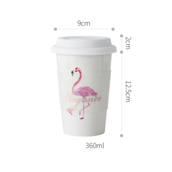Фламинго керамика кофейная кружка с силиконовой крышкой белый большой емкости молоко чай Drning чашки Портативный Творческий офис посуда для напитков подарок - Цвет: style 1
