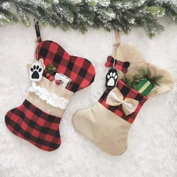 

4pcs/set Christmas Stocking Dog Bone Fish Shape Gift Candy Bag Hanging Xmas Tree 67JB