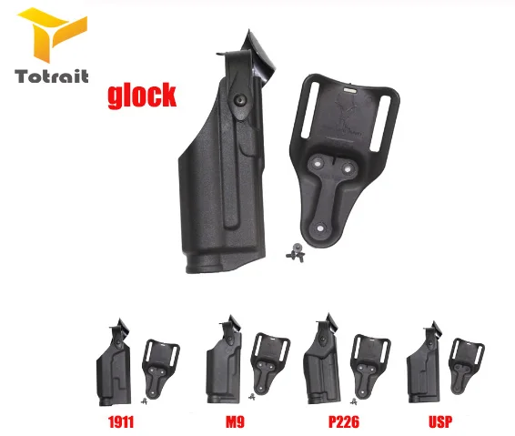 

Tactical Belt Gun Case With Lamp For Glock 17 19 1911 P226 USP M9 Military Hunting Combat CSGame Lock Waist Gun holster black